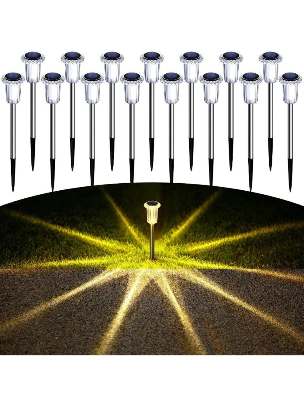 15 Pack Solar Pathway Lights Halloween Outdoor Decor Waterproof Warm White LED